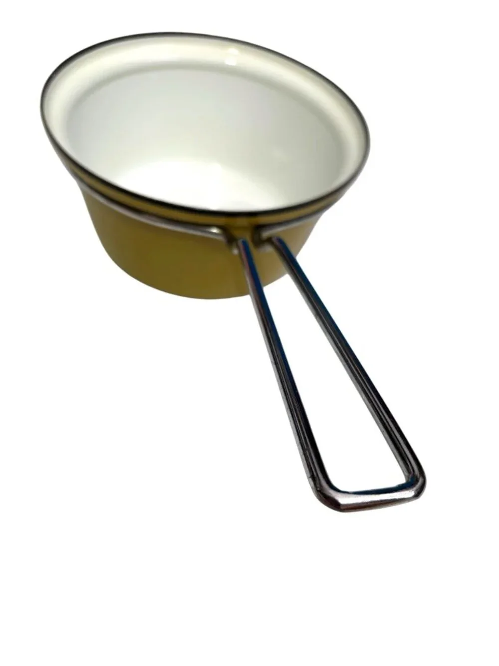 Vintage olive green  Enamel Saucepan With Metal Handle - Retro Kitchen Cookware